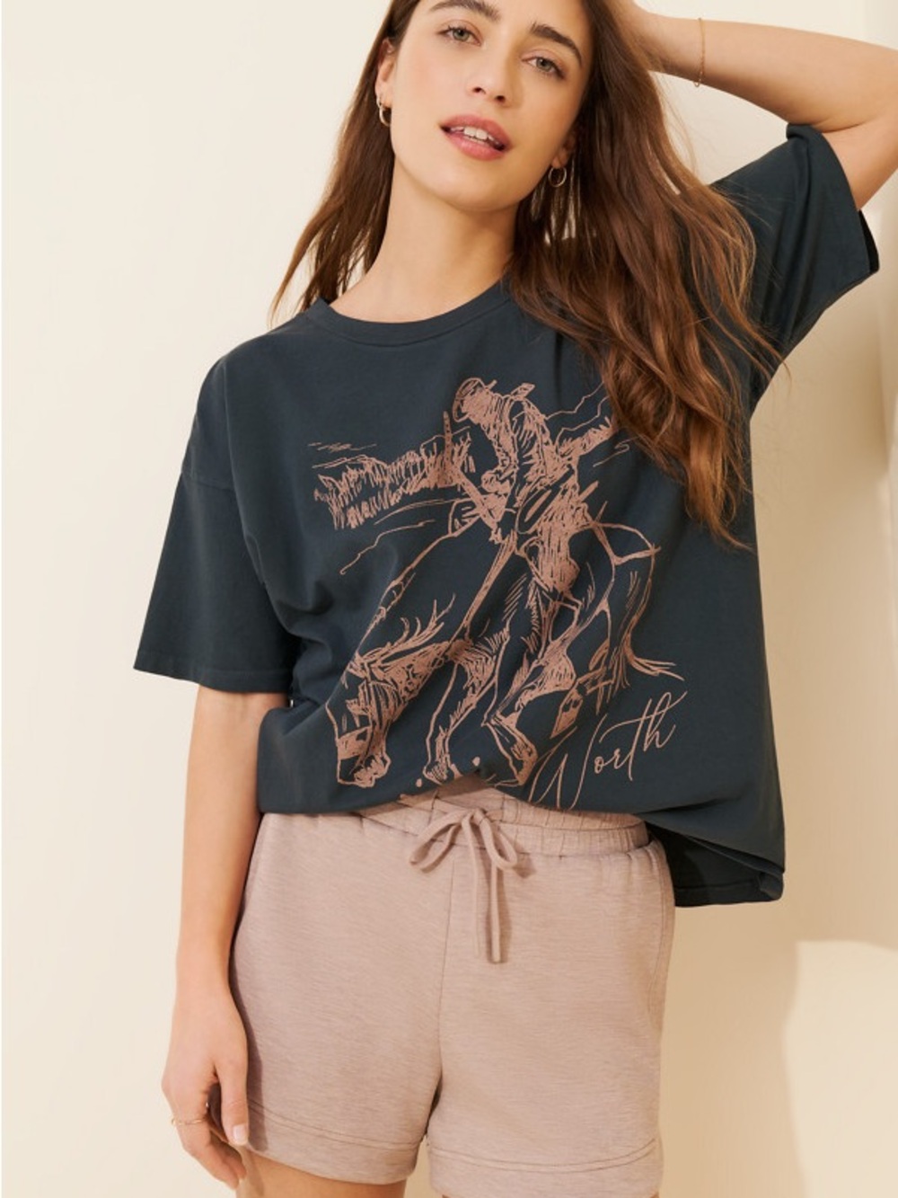 Free People Daydreamer Cowboy Rodeo Tee in Washed Black